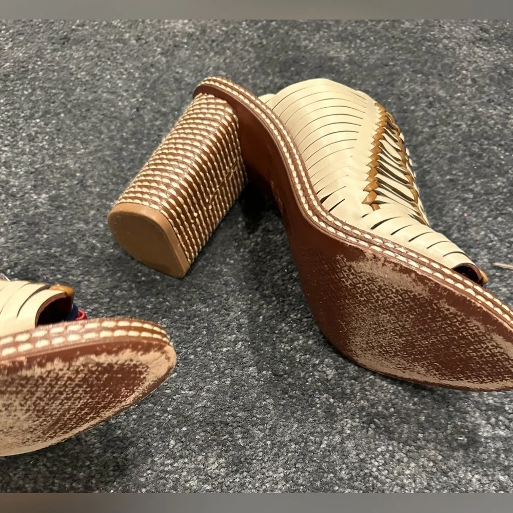 Tory Burch Cream Braided Slide Mules with Red & Navy Accents